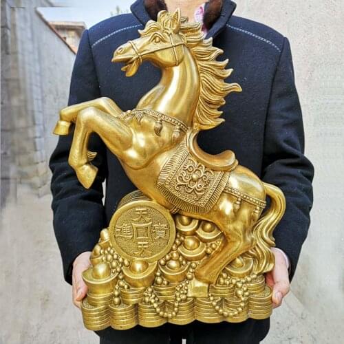 LARGE 2021 Asia Home store Company business bring wealth money GOOD LUCK Success ZHAO CAI Golden Horse bronze Sculpture Statue