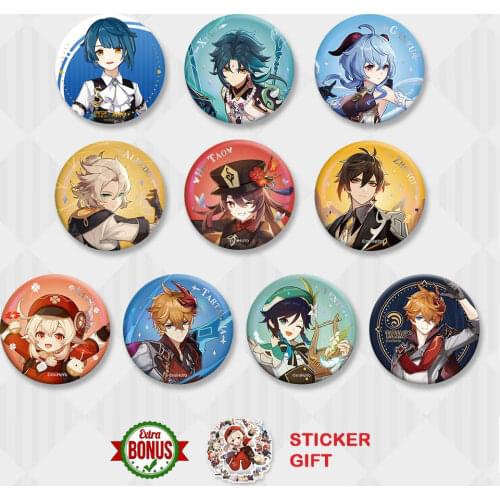 Genshin Impact Bdage Zhongli Tartaglia Venti Klee New Version Game Cosplay Brooches Metal Base Clothes Backpack Decoration Gifts