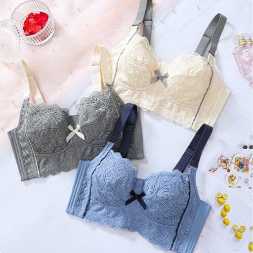 Wasteheart Sexy Women Fashion Lace Padded Embroidery Bow Bras Wireless Bras Bralette Cup B C Big Underwear Female Bras Plus Size