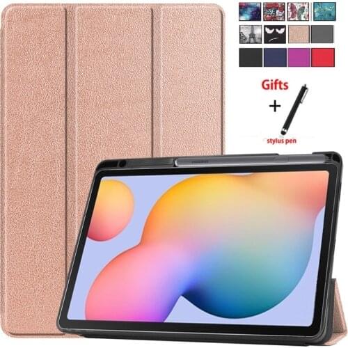 Tablet Case For Samsung Galaxy Tab S6 Lite 10.4 inch Tri-Fold Stand Cover SM-P610 SM-P615 2020 with Pen Holder Tablet Shell+Pen