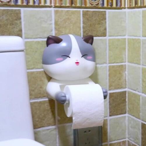 Toilet Roll Holder Paper Holder Bathroom Wall Mount Cute Cat PVC Creative Roll Paper Tissue Rack Home Decor for Bathroom