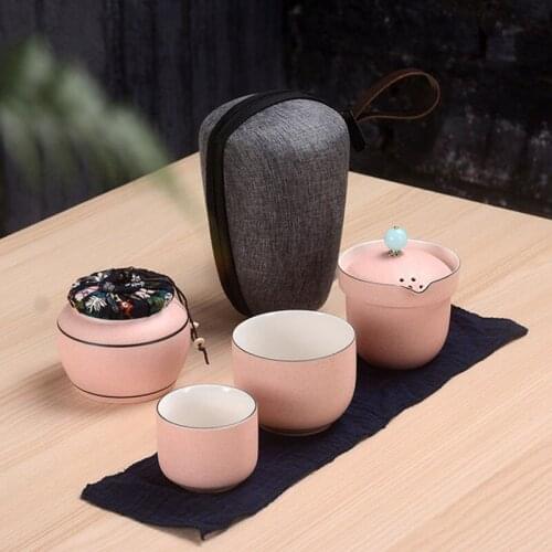Travel Tea Set 6 Pieces Ceramic Outdoor Portable Bag Chinese KungFu Teaware Sets Gaiwan Teacup set Drinkware Cup Free shipping