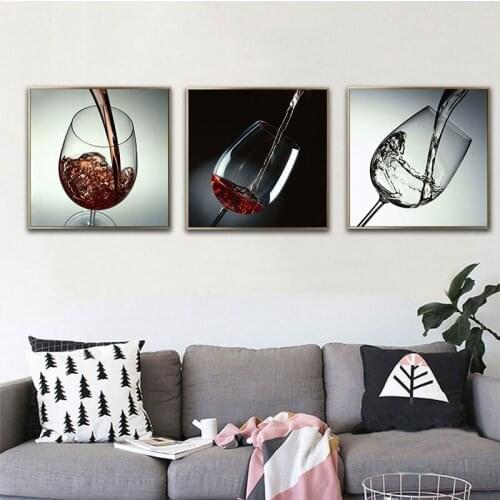 GOODECOR Modern Kitchen Canvas Paintings Red Wine Cup Bottle Wall Art Painting Set Bar Dinning Room Decoration