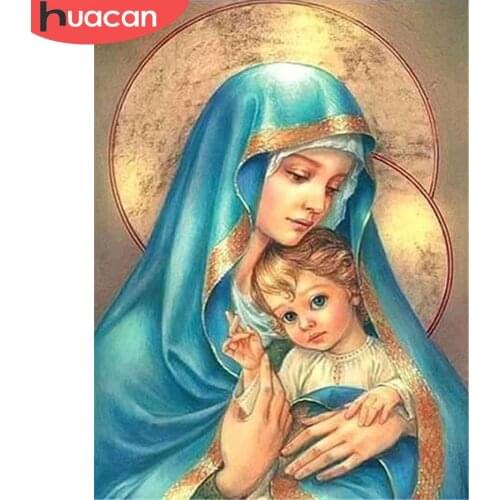 HUACAN 5D DIY Diamond Painting Madonna Religious Diamond Embroidery Full Drill Square Picture Of Rhinestone Diamond Mosaic Icon