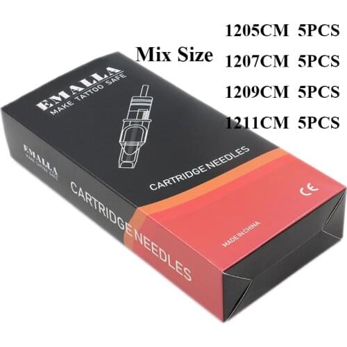 20PCS Mix 1205CM 1207CM 1209CM 1211CM Size Tattoo Cartridge Needles Curved (Round) Magnum #12 Permanent Makeup Tattoo Needles