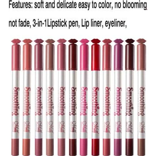 12 Colors Lip Liner Soft Pencil Contour Lipstick Pencil Matt Nude Lipsliner Pen Beauty Makeup Tool , Waterproof & Long-lasting