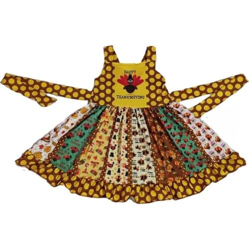 2019 turkey pattern baby girls dress dotted strap boutique kids dresses letter thanksgiving vestidos childrens clothing gxj