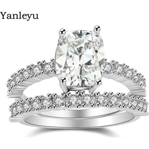 Yanleyu 2019 New Trendy Couple Rings Set Pure 925 Sterling Silver AAA Zircon Wedding Rings for Women Engagement Jewelry PR342