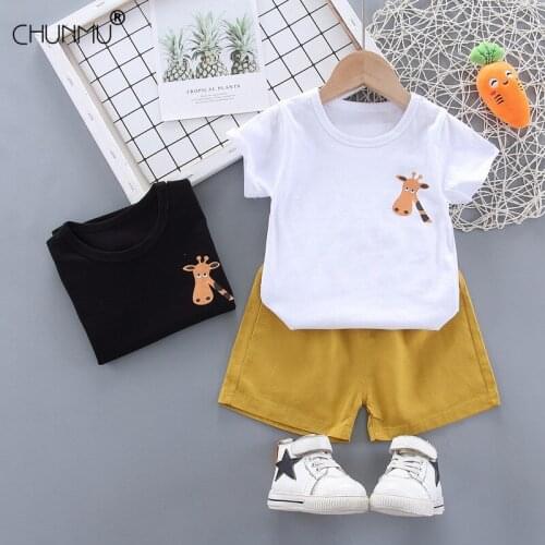 Infant Suits Baby Clothing Set for Boys Girls Cotton Summer Casual Clothes Set Giraffe Top + Shorts Kids Clothes 0-4 Years