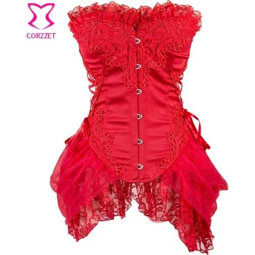 Red Floral Lace Victorian Corset Plus Size Gothic Clothing Corsetto Steampunk Corsets And Bustiers Retro Corpetes Corseletes