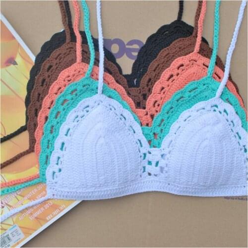Handmade Crochet Cotton Bikini Swimwear, Women Sexy Swimsuit Bra Top