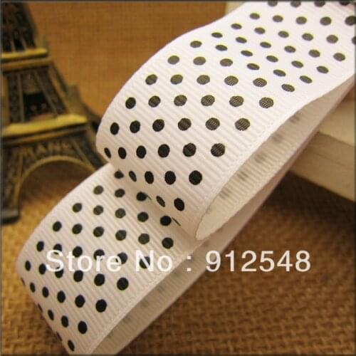 White Grosgrain Ribbon for Gifts Wrapping Crafts 1" (25mm) Black Polka Dot Fabric Ribbon 10yd DIY Handmade Sewing Hair Banding