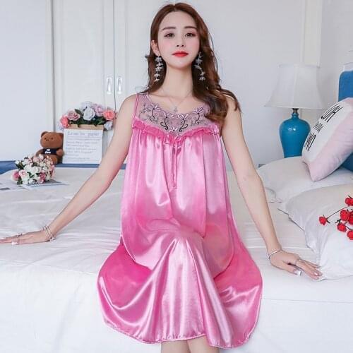 Big Size Summer Dress Lace Sleeveless Lingerie Sexy Women Nightwear Silk Night Gowns Satin Nightgown Sleepwear Wedding Brides
