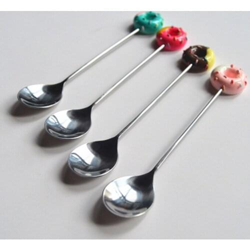 1Pcs Stainless Steel Doughnut Spoon Cake Coffee Dessert Tea Ice Cream Stirring Spoons Candy Cute Cartoon Teaspoon