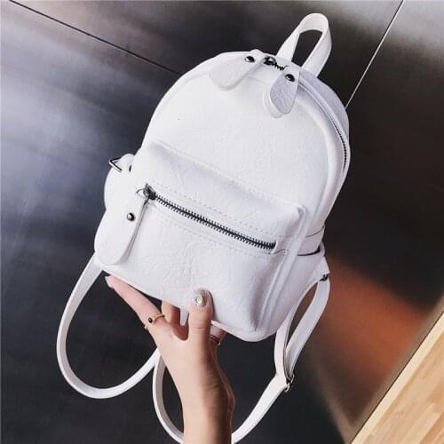 Small women Backpacks PU Leather Teenagers Girls Shoulder Bags Backpack Daypack female Travel Bags Mochila black Softback white