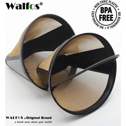 Walfos Cone Shape Permanent Coffee Filter 10-12 Cup Washable Reusable Coffee Filter Mesh With Handle Cafe Coffee Maker Machine