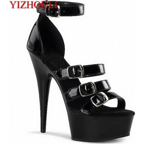 Dress sandals with buckles, stylish 15 cm, high heels, and 6 inch stiletto platform sandals
