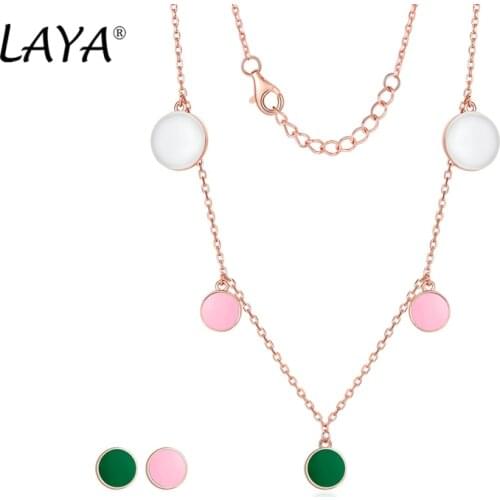Laya Fashion 925 Silver Unsymmetrical Colored Enamel Stud Earrings Necklace Set For Womens Party Elegant Jewelry 2021 Trend