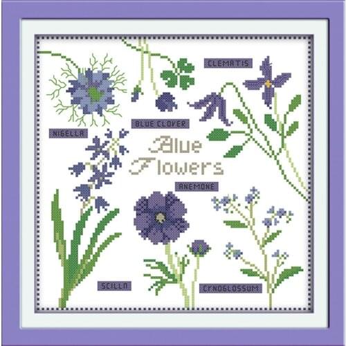 Blue flowers cross stitch kit 14ct 11ct count print x stitching embroidery DIY handmade needlework plus