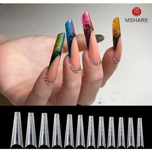MSHARE Dual Forms Russian Almond Nail Tips Balerina Half Cover Quick Building Mold for Acrylic Gel Extension 120pcs in Box