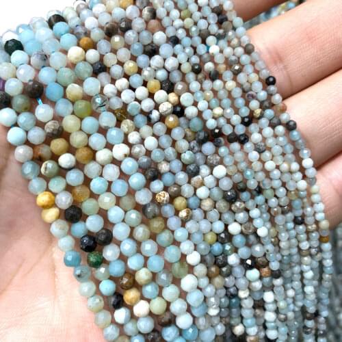 Wholesale 100% Natural Gem Stone Amazonite Faceted Round Beads For Jewelry Making DIY Bracelet Necklace 2MM 3MM 4MM
