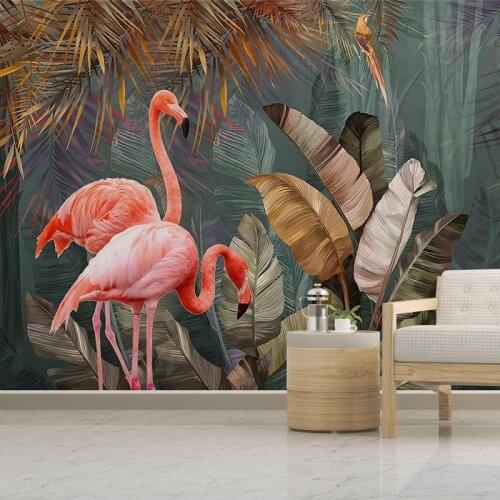 Custom 3D Photo Wallpaper Tropical Plant Forest Banana Leaf Flamingo Mural Wallpapers Living Room Bedroom Background Home Decor