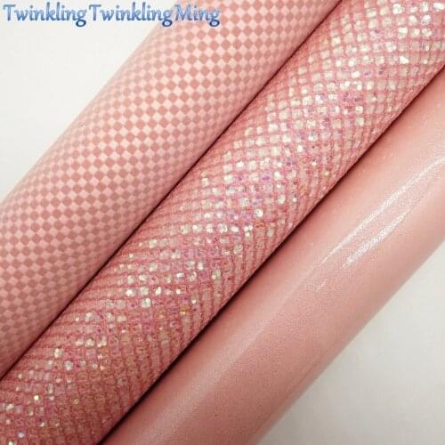 PINK Mesh Glitter Fabric, Smooth Faux Fabric, Plaids Synthetic Leather Fabric Sheets For Bow A4 21x29CM Twinkling Ming XM906