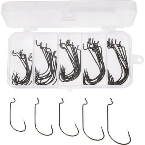 Fishing Hooks 50pcs Black Nickel Crank Hook Suit Size 2# 1# 1/0# 2/0# 3/0# with Plastic Box