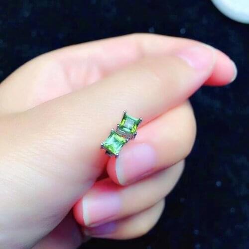 Simple Square Gemstone Stud Earrings 4mm Natural Green Tourmaline Earrings Solid 925 Silver Tourmaline Stud Earrings
