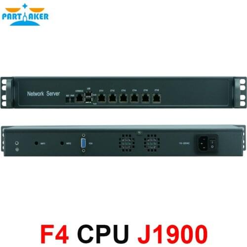 Partaker 1U rackmount server fanless Intel Celeron Quad Core J1900 with 6 ethernet LAN ports network security firewall linux