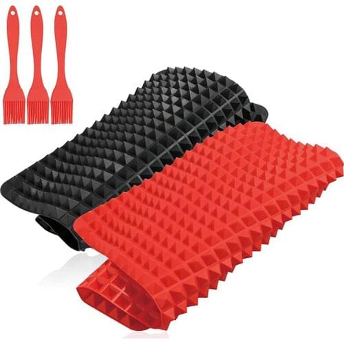 Chef Silicone Mat, Pyramid Pan Silicone Baking Mat 2 Pack Cooking Silicone Baking Mat Sheet with 3 Pack Red Brush