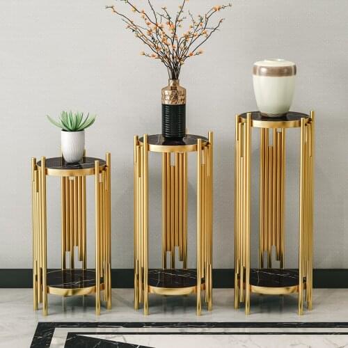 Modern Home Living Room Hotel Office Floor Decoration Frame Cabinet Gold Shelf Nordic Sofa Marble Flower Stand Ornament