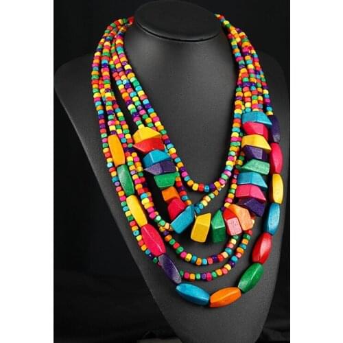 European and American handmade ultra-exaggerated Bohemian Wood beads music festival stage show Retro Personality holiday accesso