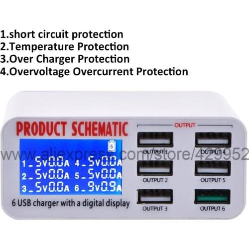 USB Charger Universal 6 Port Smart Dock Station Led Display Quick Power Adapter Socket For Mobile Phone Tablet 100-240V