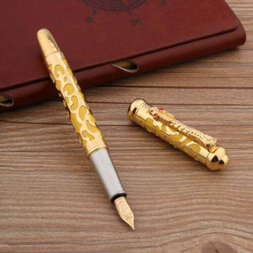 High Quality Metal 300 Fountain Pen Golden Yellow Retro Hollow Out Faucet 26 Nib Stationery Office School Supplies Ink Pens New