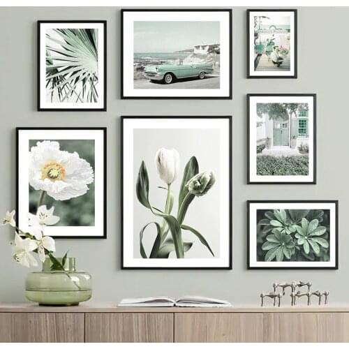 Green Tulip Strelitzia Peony Car Autobike Wall Art Canvas Painting Nordic Posters And Prints Wall Pictures For Living Room Decor