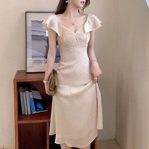 Women 2021 Summer High-Level Sense Of Gentle Wind Elegant Sexy Ruffled V-Neck High Waist Dress Holiday Beach Skirt