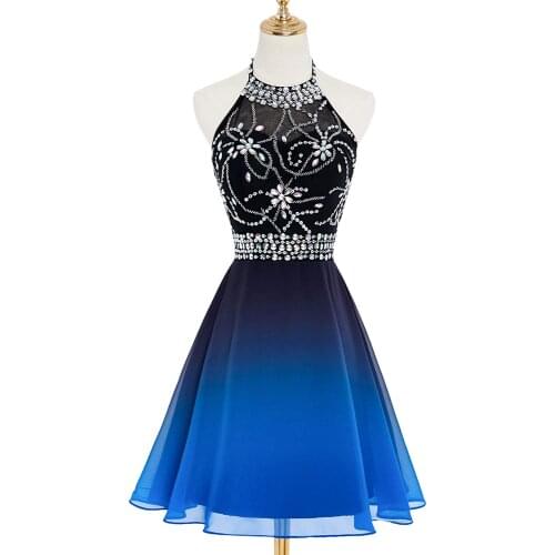 Bealegantom 2021 New Hot Sale Halter Gradient Chiffon Short Prom Dresses Ombre Beads Evening Party Gowns Homecoming Dress QA1559