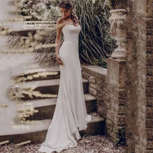 Eightree Sexy White Spaghetti Straps Wedding Dress Mermaid Backless Sleeveless Summer Beach Bridal Gown Long Dresses Custom Size