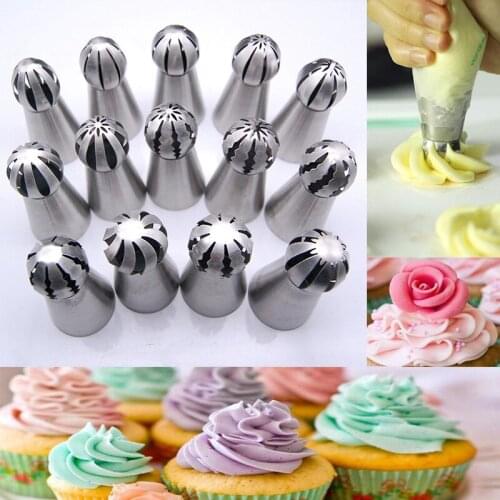 14PCS/ SET Nozzle Sphere Ball Shape Stainless Steel Nozzles Icing Tips Piping Pastry Tool Cupcake Buttercream Bakeware Cake Tool