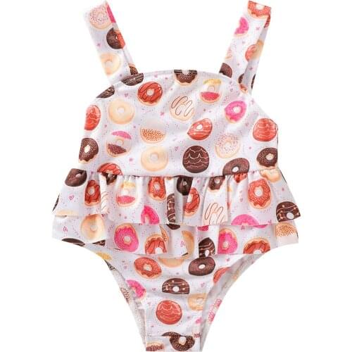 2021 New Baby Girls Swimwear Donuts Printed Ruffle Bikini Kids Bathing Suits Toddler Beachwear Swimsuit 0-3T