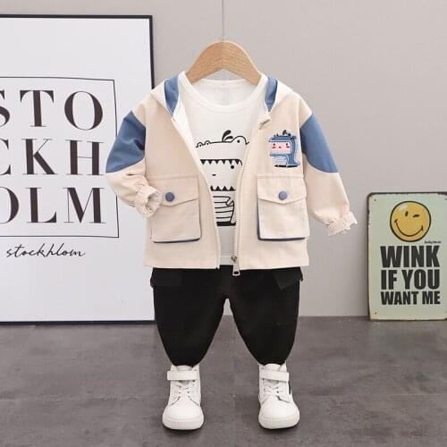 New toddler baby boys/girls clothing spring autumn suit fashion cartoon Cotton Hooded Coat+shirt+pants 3pc kid sport set Outfit