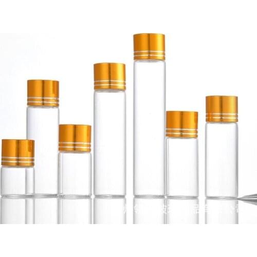 30pcs 5/6/8/10/12/15/20/25ml Cute Clear Glass Bottles With Silver/Gold Alumina Lid Empty Spice Bottles Jars DIY Crafts Vials