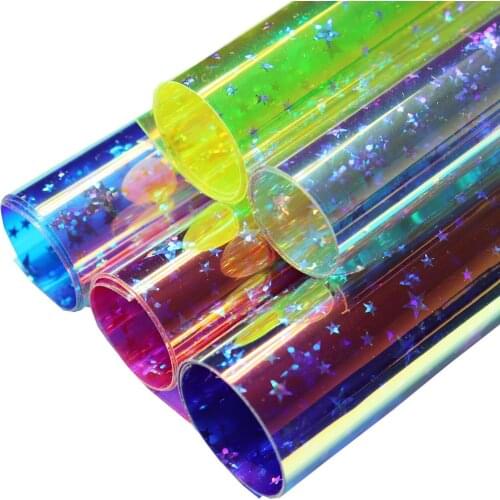 30x120cm Roll Holographic Iridescent Transparent Clear Tarpaulin Vinyl With Star Fabric Magic Mirror PVC For Handbag DIY BH035