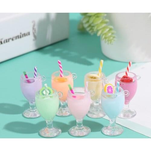 5pcs Miniature Dollhouse Cute Resin Milkshake Juice Candy Sugar ice Cream Pretend Play Food for Pretend Play Kitchen Decor Toys