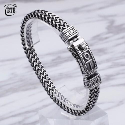 8mm New Egyptian Ankh Symbol of Life Charm Bracelets For Men Women Stainless Steel Mesh Linking Chain Bracelet Jewelry