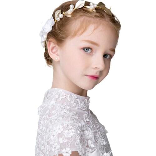 Childrens Princess Dress Accessories Tiaras Pearls Crown Girl Wedding Hair Wreath Birthday Performance Headdress Garland Gift