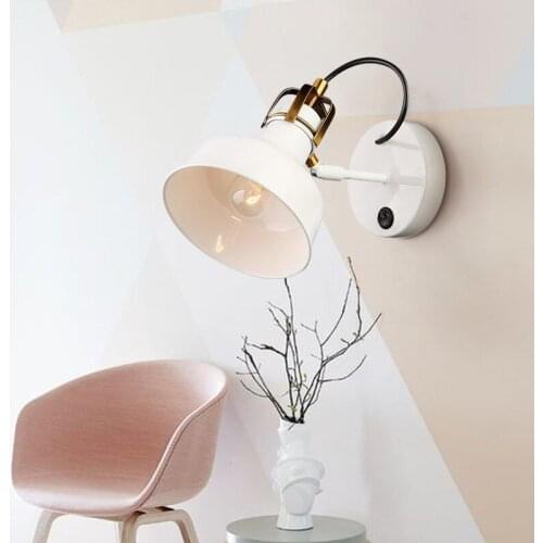 American Loft Industrial Wind Wall Lamp Simple Rocker White Wall Light Retro Living Room Bedroom Bedside Lamp AC85-265V E27