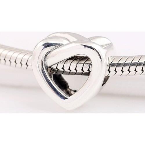 Authentic S925 Silver Vintage Knotted Heart Bead Charm fit Lady Bracelet Bangle DIY Jewelry