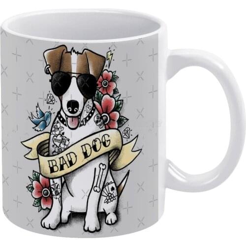 Bad Dog Jack Russell Terrier Tattoo White Mug 11oz Funny Ceramic Coffee Tea Milk Cups Jack Jack Russell Jack Russell Terrier Ter